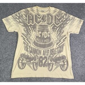 ACDC Rockware The Cannon And Bell Tour Print‎ T-Shirt Men's Large Beige 2007 Y2K